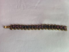 Vintage Handpainted Enamel Floral Rose Bowl Chain Bracelet 6.5 in