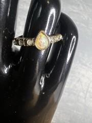 Vintage Art Deco Copper Tone Ring With Opal And Clear Stones Size 7