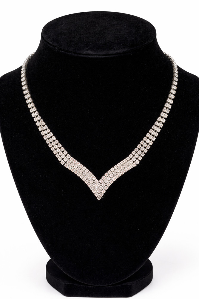 Antique Art Deco Silver Tone Multi Layer Rhinestone Collar Statement Necklace
