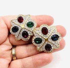 SWAROVSKI Multicolored Jewel Tone Crystal Earrings Signed Vintage Jewelry