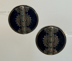 Vintage Signed Berebi Blue Enamel Button Post Earrings Blue Jean Boho Celestial