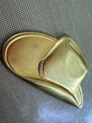 Vintage Raw Brass Cowboy Hat Stamping Western Dimensional NOS Jewelry Finding