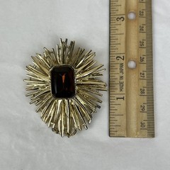 Vintage Celebrity New York Starburst Gold-Tone Amber Colored Stone Pin Brooch
