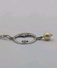 Vtg Sterling Faux Pearl Crescent Moon Man & Star Pendant 18″ Cable 925 Necklace