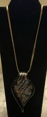 Vintage Black Silver & Gold Stone Art Glass Pendant Necklace JDU-47