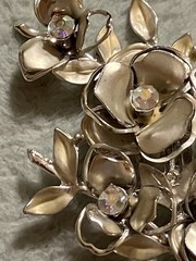 Vintage CORO Gold Tone Clear AB Glass Rhinestone Flower Leaf Brooch Pin