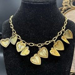 32g Vintage Estate 12k Gold Filled Charm NECKLACE + All GF Hearts Lockets Photos