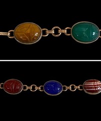 VTG Symmetalic Sterling 1/20th 14K Gold Scarab Gemstone Bracelet 6.75in