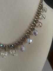 VTG1960’s Gold Tone Chain W/Clear AB Glass Beads/Rhinestone Choker Necklace-15″
