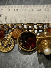 Vintage FLORENZA Fleur de Lis Amber Glass Charm/ Fob Etruscan Bracelet