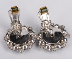 Vintage Purple Clear Rhinestone Cluster Clip On Earrings Silver Tone 1.03″