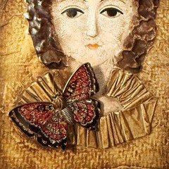 Vintage Butterfly Brooch | Red Gold Foiled Enamel Figural Mid Century Modern Pin