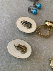 Costume Jewelry Vintage Clip On Earrings Stones Gold & Silver Tone 14 Pairs
