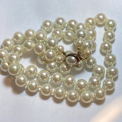 SIGNED CAROL LEE 925 HUGE 10 MM. IRIDESCENT LUSTRE GLASS PEARL KNOTTED NECKLACE
