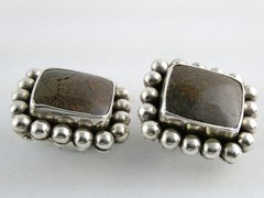 Stephen Dweck Sterling Silver Dinosaur Bone Clip on Earrings 25.3g .75 In AS IS