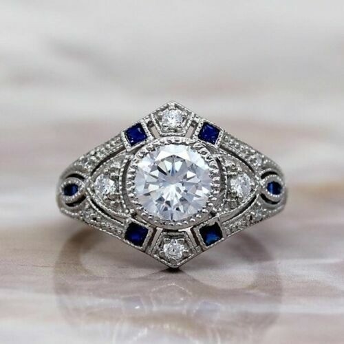 Antique Art Deco 2.30Ct White Diamond Vintage Wedding Ring 14K White Gold Plated