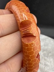 Vintage Bangle Bracelet Carved Orange Snakeskin Print 8″