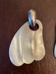 VTG MOTHER OF PEARL Dangle EARRINGS Silver Clips for Pierced Ears