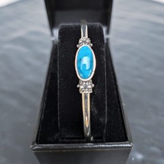 Vintage FAS 925 Sterling Silver Cuff Bracelet 3 Turquoise Cabochons 13.9g ✨