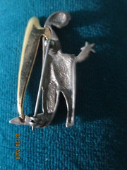 LIZ GATTA Angel Pin Brooch Silver Pewter GOLD TONE Signed Safety Catch Designer