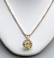 14K Solid White Gold Lab-Created Yellow Spinel Sun Pendant Necklace, 0.2 CTW