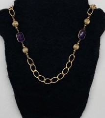 Vintage Unbranded Gold Tone Necklace With Emerald Cut Faux Amethyst Stones