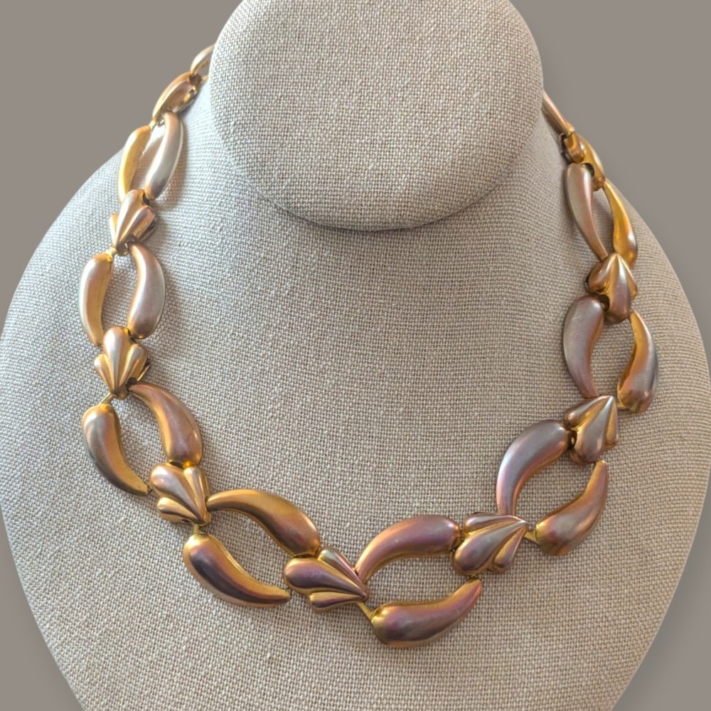 Vintage Multi-chrome Pink Silver Gold Necklace Choker