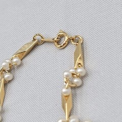 Vintage Faux Pearl Bar Link Chain Tennis Bracelet Gold tone 6.25″