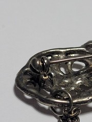 Vintage Style Ornate Metal Brooch Pin Black Agate Onyx Stone Chains Gothic…