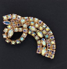 Vintage Signed RIFAS Aurora Borealis Rhinestone Brooch Pin Gold Tone 1950s…