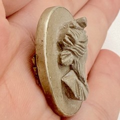 Vintage Victorian Italian Gray Lava Stone Cameo Brooch Pin High Relief Portrait