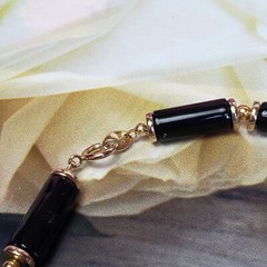 Vintage JAPAN Black Lucite Bead Choker Gold Tone Mid Century Statement Necklace
