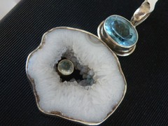 Huge Sterling Silver 925 Natural Heated Blue Topaz Modernist Pendant