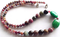 184.50ct 100% NATURAL FANCY ROUND TOURMALINE,EMERALD 925 SILVER CLASP NECKLACE.