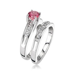 Vint Pnk Tourmaline & Diamond Bridal Set: Engagement & Wedding Rings in 14k