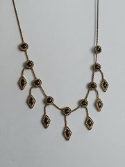 Vintage Gold Tone w/ Black Enamel Necklace & Earrings Set 16″ – 18″ Dangle