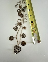 Glass Works Studio Long Charm Necklace Crystal Heart Rhinestone Brass Tone 18″