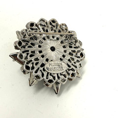 Vintage Miriam Haskell Signed Rhinestone Starburst Brooch Smoky Gray Navette Mid