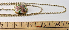 Vintage 1928 Porcelain Floral Photo Locket Pendant Goldtone 3 Strand Chain 35″