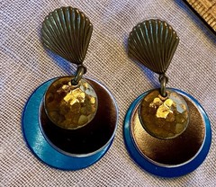 Vintage 1980’s Earrings With Shell Shaped Studs And Drop Dangle Assemblage