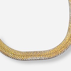 Vintage Gold Tone Herringbone Necklace Cobblestone Reversible Wide 11mm 17.75”