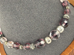 Vintage Beaded Bracelet Shades of Purple Faceted Crystal Silver Tone spacer