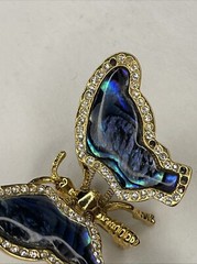 Vintage Gold Tone Butterfly Brooch, with Trember Abalone Wings Missing Zircons