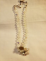 Vintage AB crystal beaded necklace w/tassel child’s necklace 14.5″