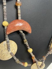 Vtg. Polished Stone Necklace Fall Autumn Jewel Long Moon Bead Beaded Boho Strung