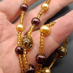 Vintage Beaded Necklace with Murano Glass Beads & Faux Pearl Purples & Golds