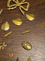 Lot Of 50 Mixed Parts Pcs France Vintage 60s Brass Stampings Findings Jewelry