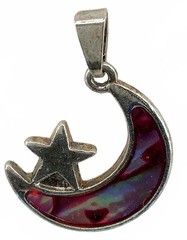 Vintage Silver Tone Crescent Moon Star Inlay Pendant Century Boho Style