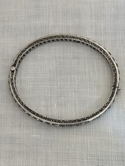 Antique Sterling Silver Engraved Channel Set Square Paste Hinged Bangle Bracelet