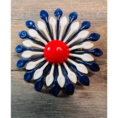 Vintage 1960s red, white, and blue enamel flower brooch